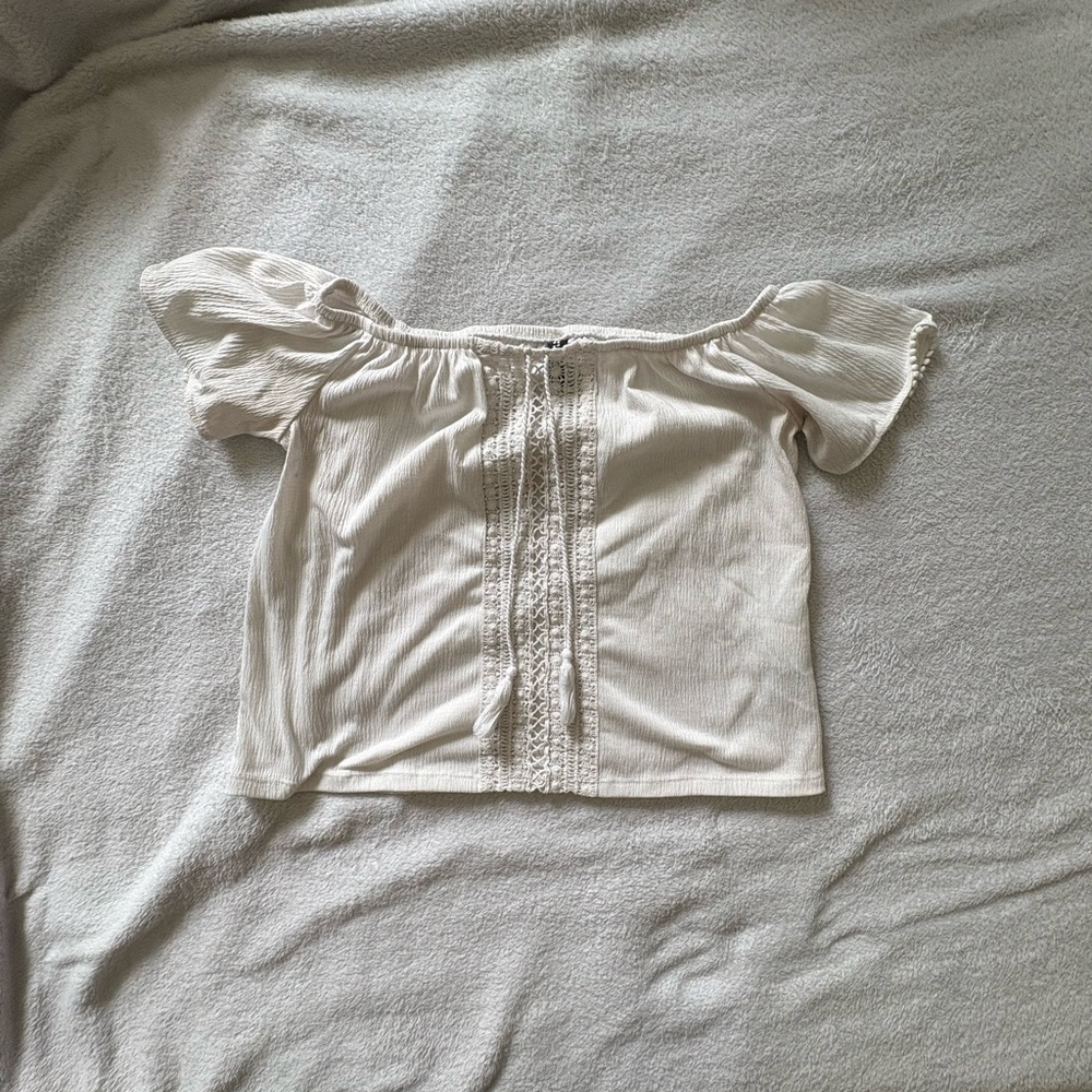 H&M White Off the Shoulder Top with Tie Front